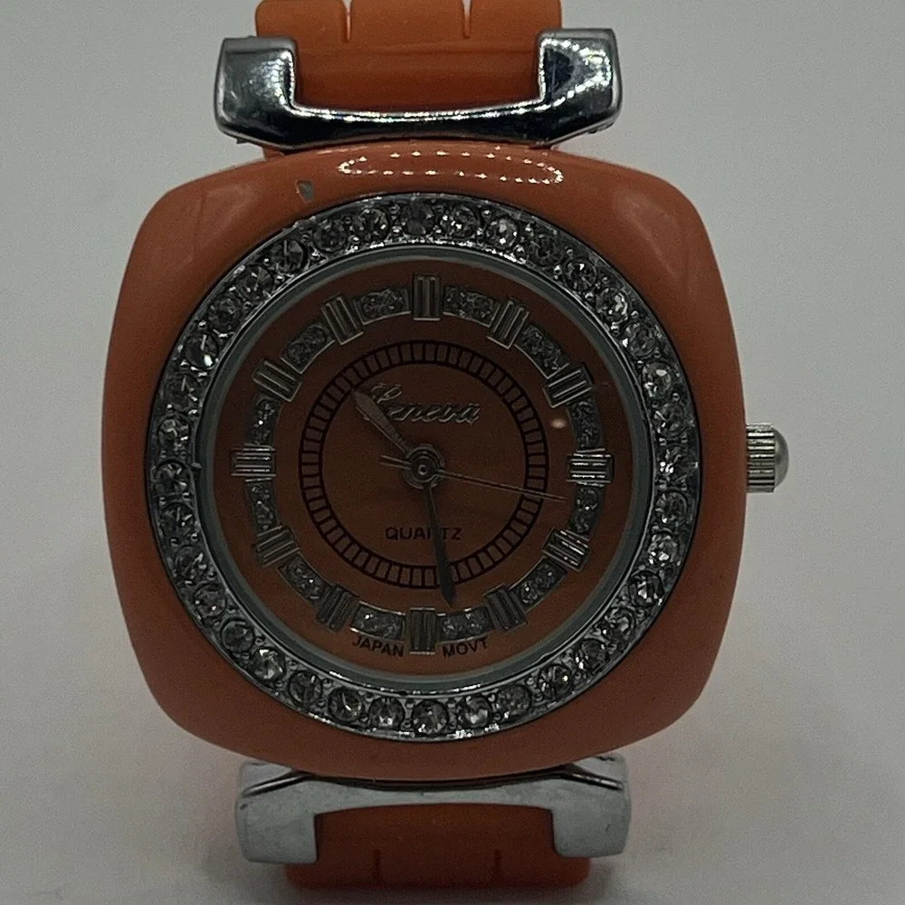 Geneva Women's Orange Jelly Band Watch Crystal Accent Silicone Rubber N0 Battery
